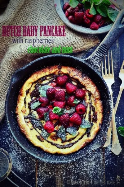 Dutch baby pancake cu Zmeura, Ciocolata și Menta