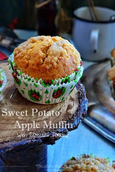 Muffins din cartof dulce si mar, cu topping Streusel