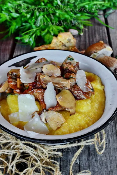 Ciuperci la ceaun cu mamaliga sau Polenta cu Porcini si Chanterelle